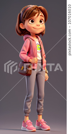 A cartoon cute girl with a backpack, go to school, 3D render, Ai Generated 107016010