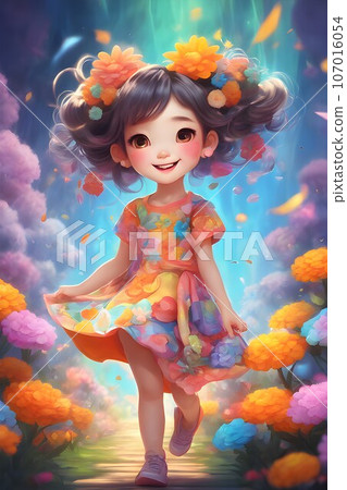 A Little Girl with Flowers in Her Hair , ai generated 107016054