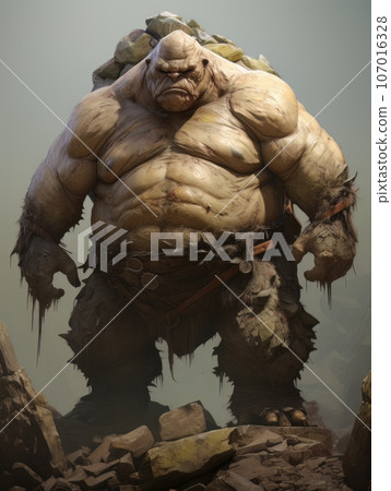 Fat ugly orc giant fairy tale character. AI 107016328