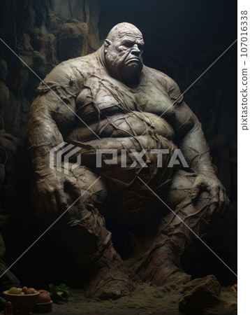 Fat ugly orc giant fairy tale character. AI 107016338