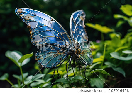 Futuristic robotic animal. Wildlife mechanical butterfly with integrated nanotechnology. Future robot technology concept 107016458