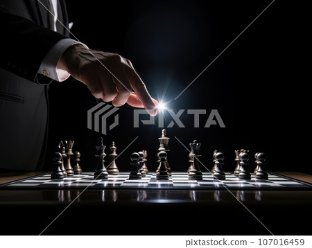 Faceless businessman plays chess. Strategy for success and victory. AI Faceless businessman plays chess. Strategy for success and victory. AI 107016459