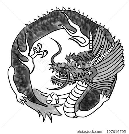 2024年新年賀卡零件-水墨風格龍插畫 2024年新年賀卡零件-水墨風格龍插畫 107016705