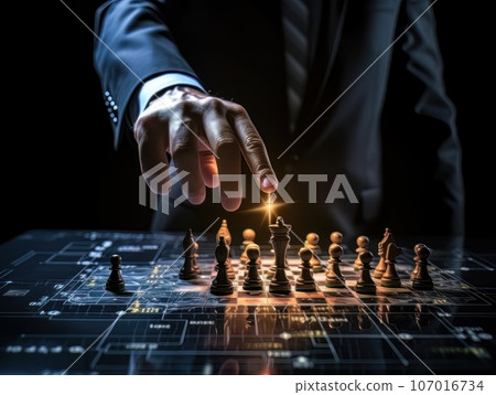 Faceless businessman plays chess. Strategy for success and victory. AI Faceless businessman plays chess. Strategy for success and victory. AI 107016734