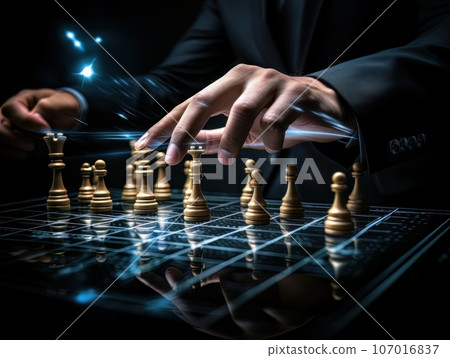 Faceless businessman plays chess. Strategy for success and victory. AI Faceless businessman plays chess. Strategy for success and victory. AI 107016837