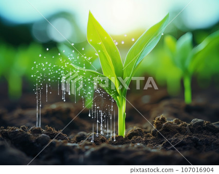 Green sprouts in the ground. AI 107016904