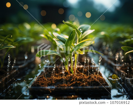 Green sprouts in the ground. AI Green sprouts in the ground. AI 107016912
