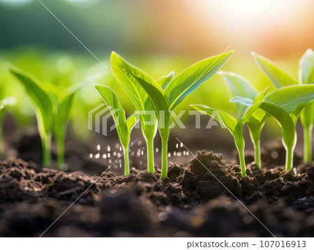 Green sprouts in the ground. AI Green sprouts in the ground. AI 107016913