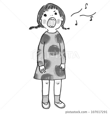 Monochrome girl standing and singing a song Monochrome girl standing and singing a song 107017291