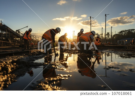 workers working together on the construction site 107018061