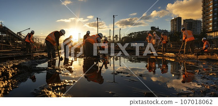 workers working together on the construction site 107018062