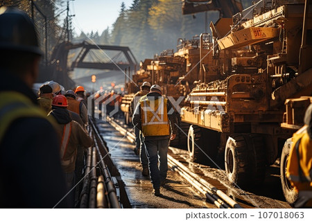 workers working together on the construction site 107018063
