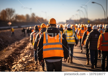 workers working together on the construction site 107018077