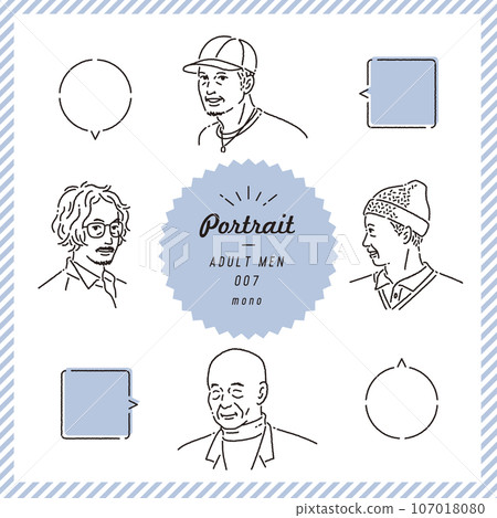 Elderly man's line drawing facial expression set (monochrome) 107018080