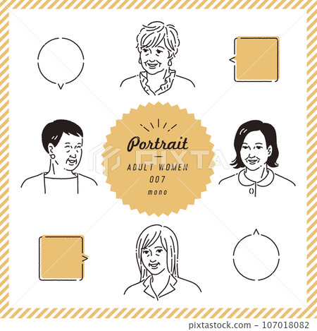 Elderly woman's line drawing facial expression set (monochrome) Elderly woman's line drawing facial expression set (monochrome) 107018082