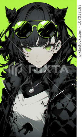 戴著墨鏡的女人的動漫插圖（AI 生成圖像） 107018165