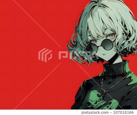 戴著墨鏡的女人的動漫插圖（AI 生成圖像） 107018166