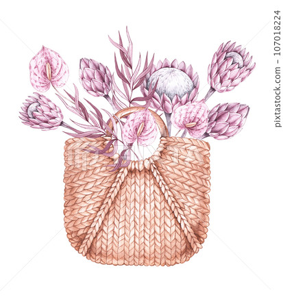 Hand drawn basket. Insulated straw bag Hand drawn basket. Insulated straw bag 107018224