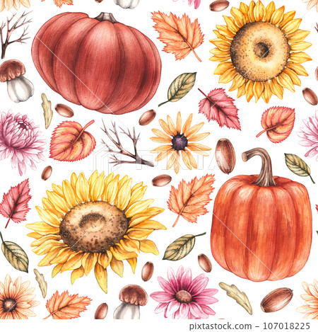 Hand drawn patterns of autumn plants Hand drawn patterns of autumn plants 107018225