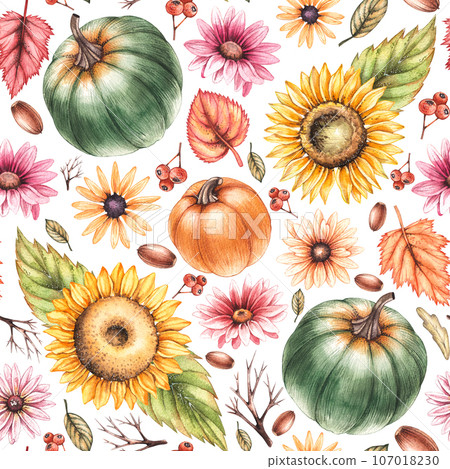 Hand drawn patterns of autumn plants 107018230