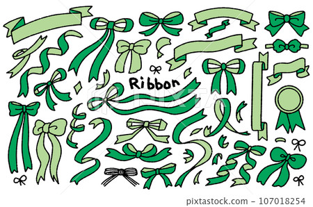 Vector illustration set of handwritten ribbons and frames - green 107018254
