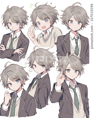 High school boy character sheet deformed illustration (AI generated image) 107018599