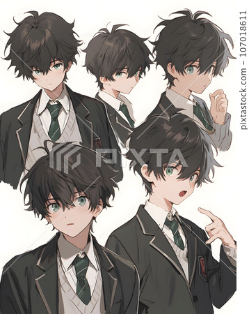 High school boy character sheet deformed illustration (AI generated image) 107018611