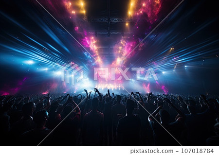 concert crowd summer music festival stage colorful lights. concert crowd summer music festival stage colorful lights. 107018784