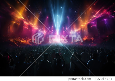 concert crowd summer music festival stage colorful lights. concert crowd summer music festival stage colorful lights. 107018785