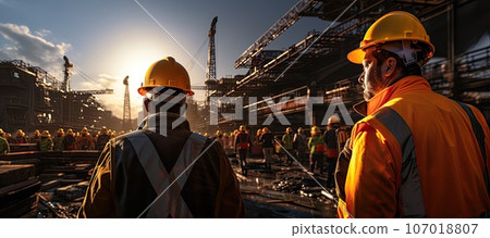 Construction worker wearing safety harness and safety line working Construction worker wearing safety harness and safety line working 107018807