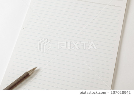 Blank report paper and ballpoint pen, sepia tone Blank report paper and ballpoint pen, sepia tone 107018941