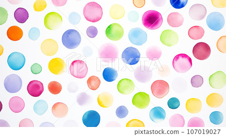 Colorful watercolor polka dots on a white background "AI generated image" 107019027