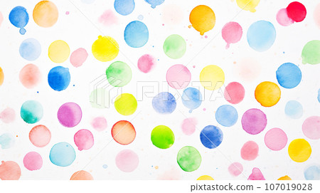 Colorful watercolor polka dots on a white background "AI generated image" 107019028