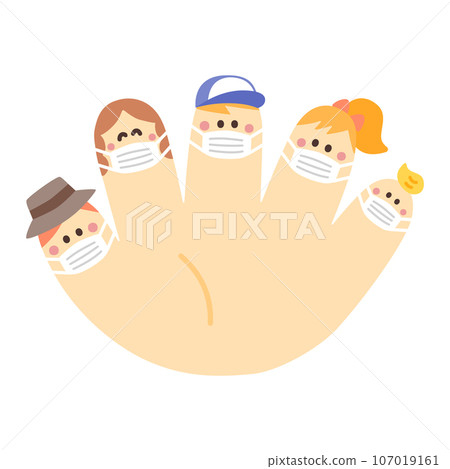 戴口罩的手指一家人 107019161