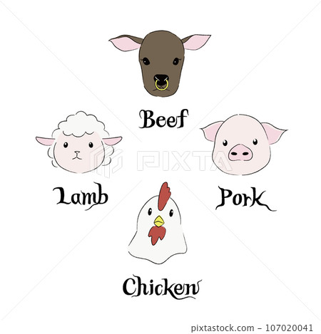 羊、豬、雞和牛插圖設定顏色 107020041