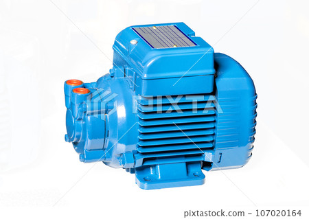 Vortex small-sized water pump with an electric motor. Isolated on white background. Vortex small-sized water pump with an electric motor. Isolated on white background. 107020164