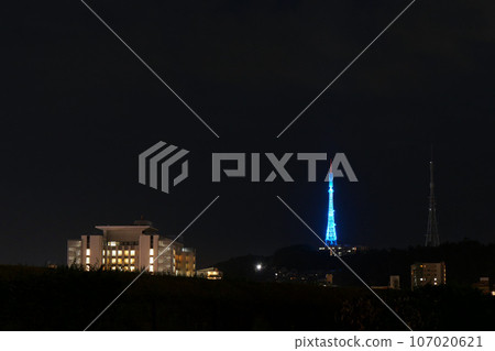 Night view of Miyagi Prefectural Budokan and Sendai Sky Candle (Sendai City, Miyagi Prefecture) Night view of Miyagi Prefectural Budokan and Sendai Sky Candle (Sendai City, Miyagi Prefecture) 107020621
