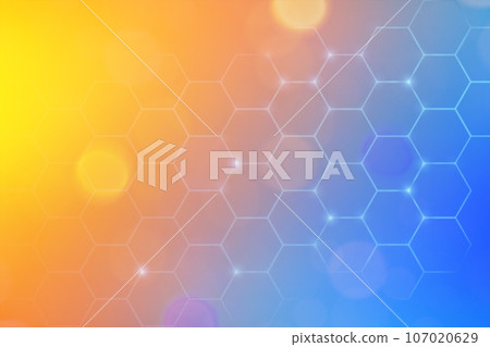 Data transfer and network concept. Orange dots on blue honeycomb cyberspace. 107020629