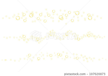 Golden fizzy bubbles of carbonated drink, soda, beer, champagne or wine. Yellow effervescent gas flow. Vector realistic texture Golden fizzy bubbles of carbonated drink, soda, beer, champagne or wine. Yellow effervescent gas flow. Vector realistic texture 107020873