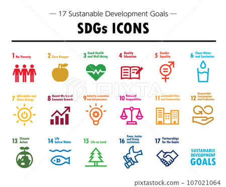 Vector icon set of items related to SDGs (Sustainable Development Goals) Vector icon set of items related to SDGs (Sustainable Development Goals) 107021064