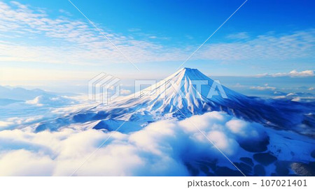 日本自然風光富士山、雲彩、天空與高山人工智慧生成影像 107021401