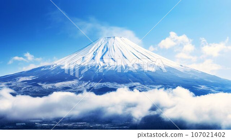 日本自然風光富士山、雲彩、天空與高山人工智慧生成影像 107021402