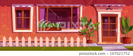 House facade and front door with window cartoon 107021752