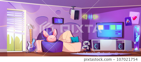 Living room for game on tv cartoon background 107021754