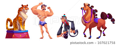 Circus strongman and trained animals set 107021758