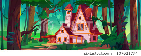 House building in jungle forest vector background 107021774