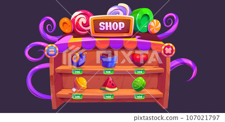 Shop game interface with assets and price buttons. Shop game interface with assets and price buttons. 107021797