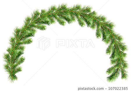Green Christmas pine twig in an arch arrangement isolated Green Christmas pine twig in an arch arrangement isolated 107022385