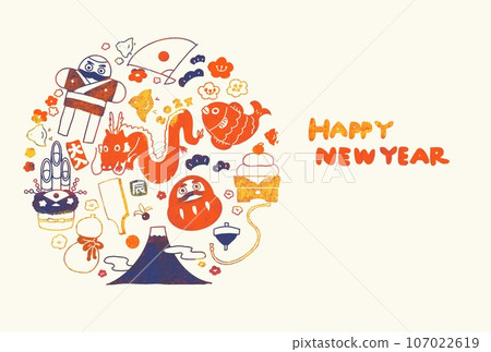 Print-style illustration of New Year's card for the Year of the Dragon 107022619