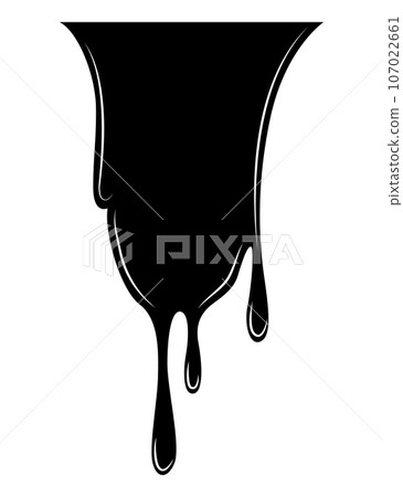Paint dripping liquid. Flowing oil stain. Set of black drips. Abstract flow stencil, current ink streak or fluid smudge. Vector illustration on white background 107022661